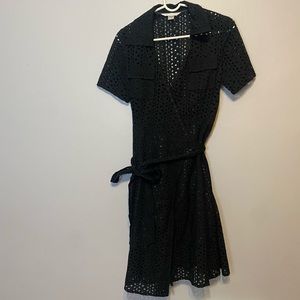Diane von Furstenberg Black Eyelet Wrap Dress Women's Size 4
